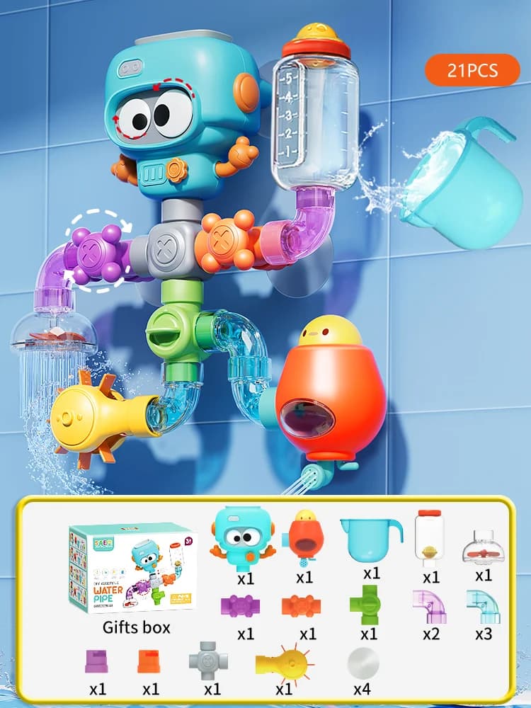 Jouets de bain pour bébé avec ventouses fortes, Tubes Spinner, ensemble de jeu d'eau, piscine de dou