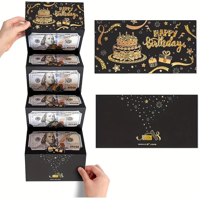 1 pièce Portefeuille-carte de vœux créatif pour anniversaire, porte-billets pliable, enveloppe rouge