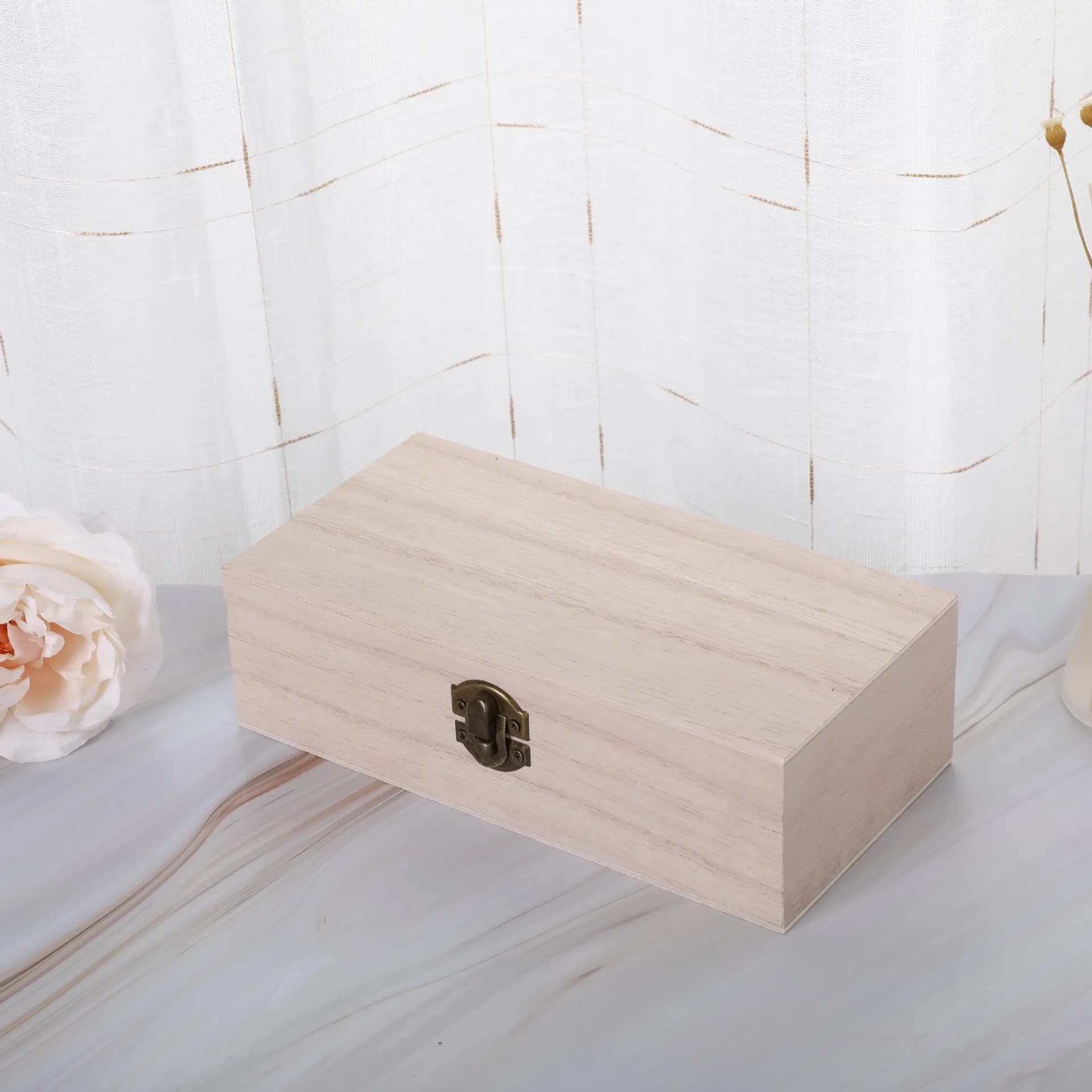 Boîte de rangement rectangulaire rétro en bois, organisateur de bureau à clapet, boîte-cadeau de bij