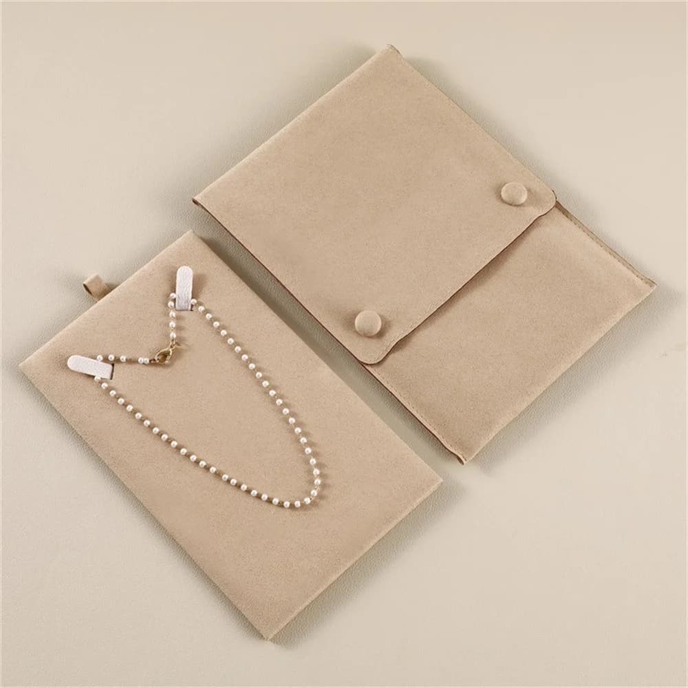 Pochette de rangement de bijoux en velours, 1 pièce, avec carte, Bracelet, collier de perles, sac de