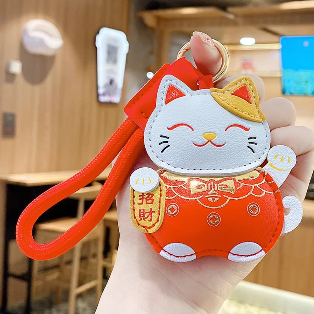 Porte-clés chat porte-bonheur en cuir Pu, dessin animé drôle, pendentif de l'année du cheval de rich