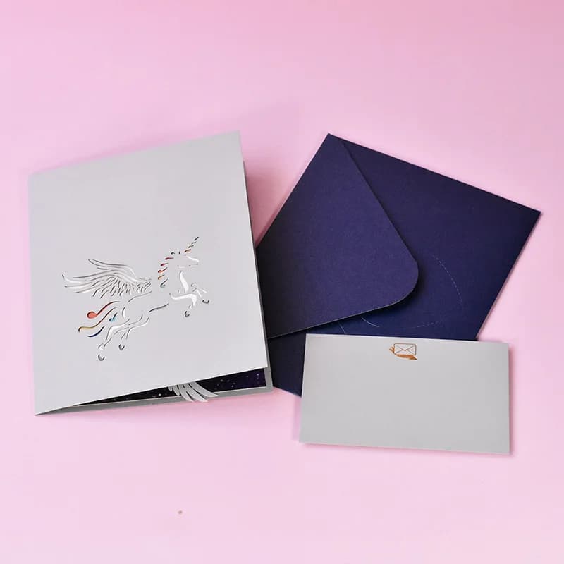 Carte de vœux licorne 3D, style Pop up, sculpture sur papier faite à la main, cartes d'animaux unive