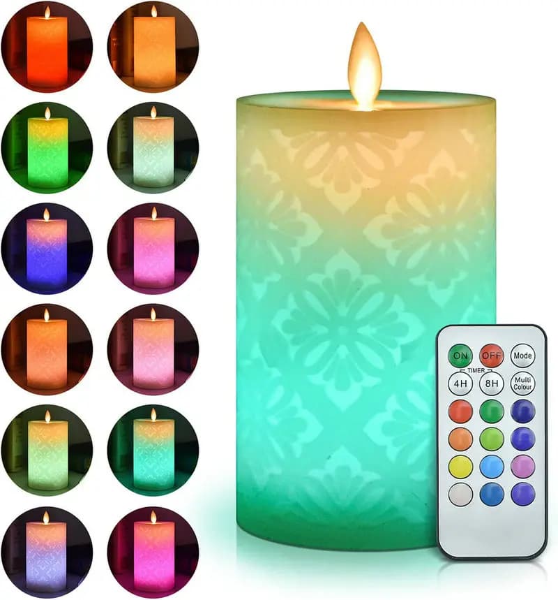 Bougies sans flamme avec télécommande, lumière LED à changement de couleur, motifs marocains 3D scul