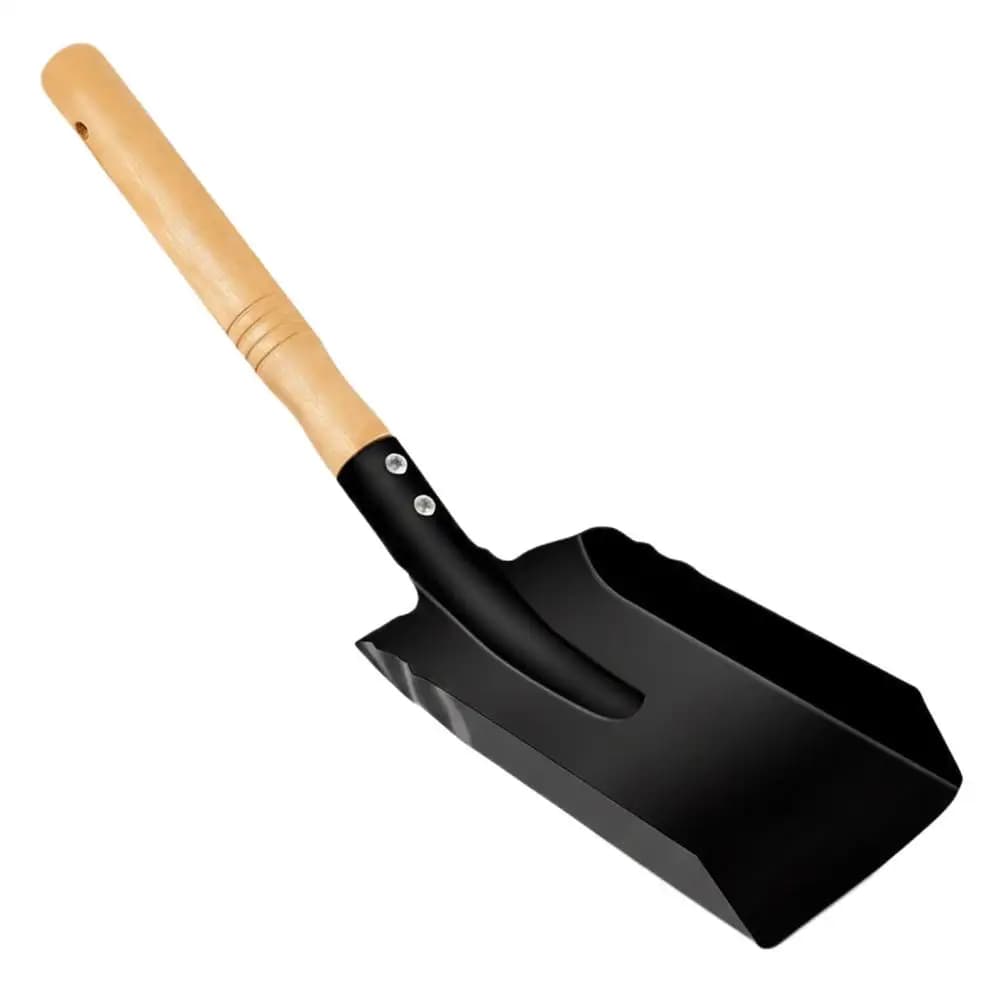 Pelle à foyer avec manche en bois, pelle à charbon et à cendres pour poêle à bois, barbecue, extérie