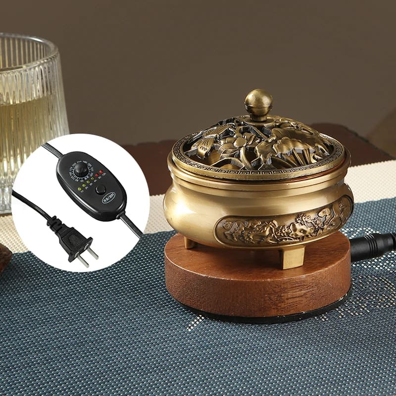 Brûleur d'encens électronique 220V en bronze, brûleur d'huiles essentielles avec minuterie et tempér