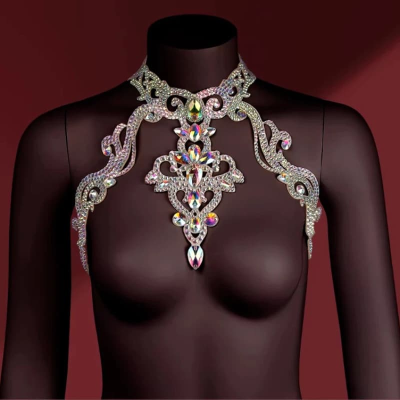 Accessoires de spectacle de danse du ventre pour femmes, collier de luxe en strass, danse latine, co