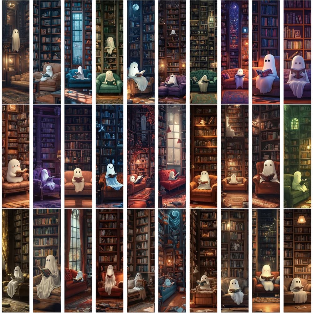30 Marque-pages Créatifs Fantôme en train de lire à la bibliothèque, Décoration pour Étudiants, Anno