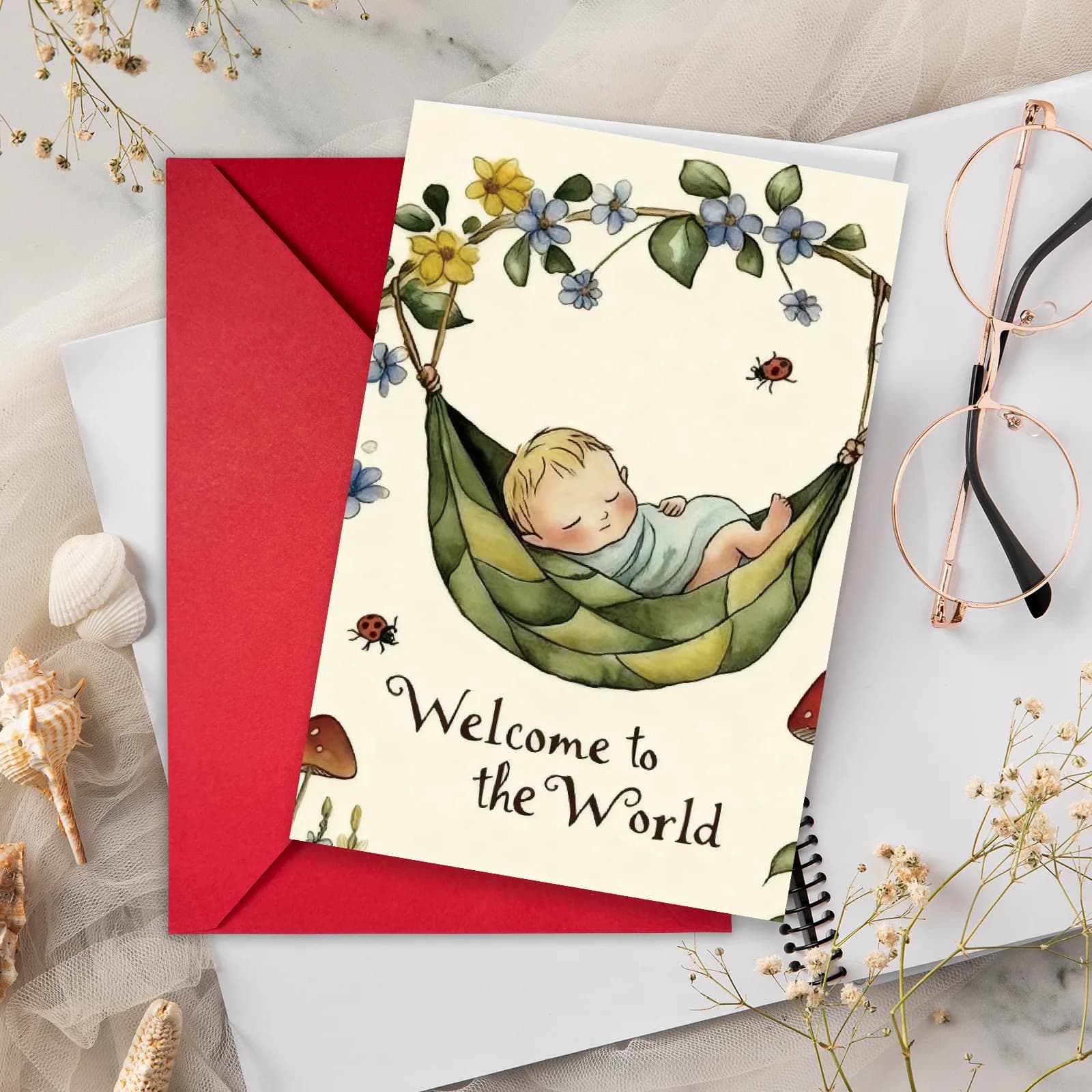 Bienvenue sur la carte de vœux pour célébrer la naissance d'un bébé, un cadeau pour féliciter les am