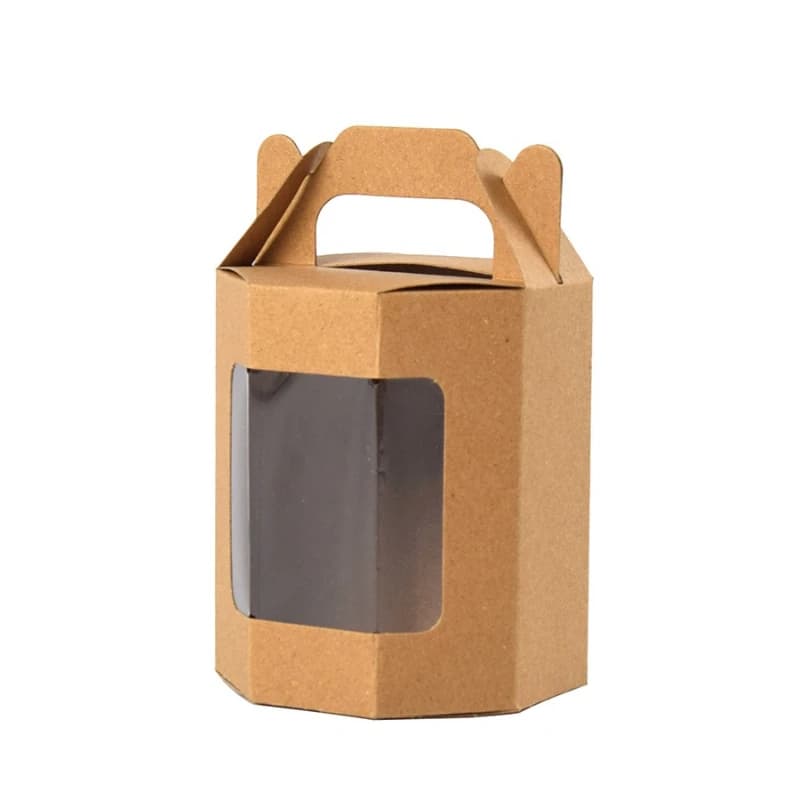 Boîte-cadeau en papier avec fenêtre transparente, boîte d'emballage octogonale Kraft avec poignée, b