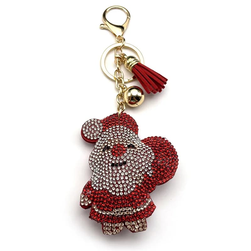 Mignon père noël donner cadeau porte-clés pour femmes hommes plein strass cristal rouge gland sac su