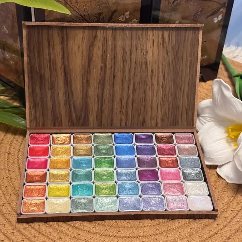 Ensemble de peintures aquarelle à paillettes, peinture aquarelle 120 couleurs, boîte en bois, pour p