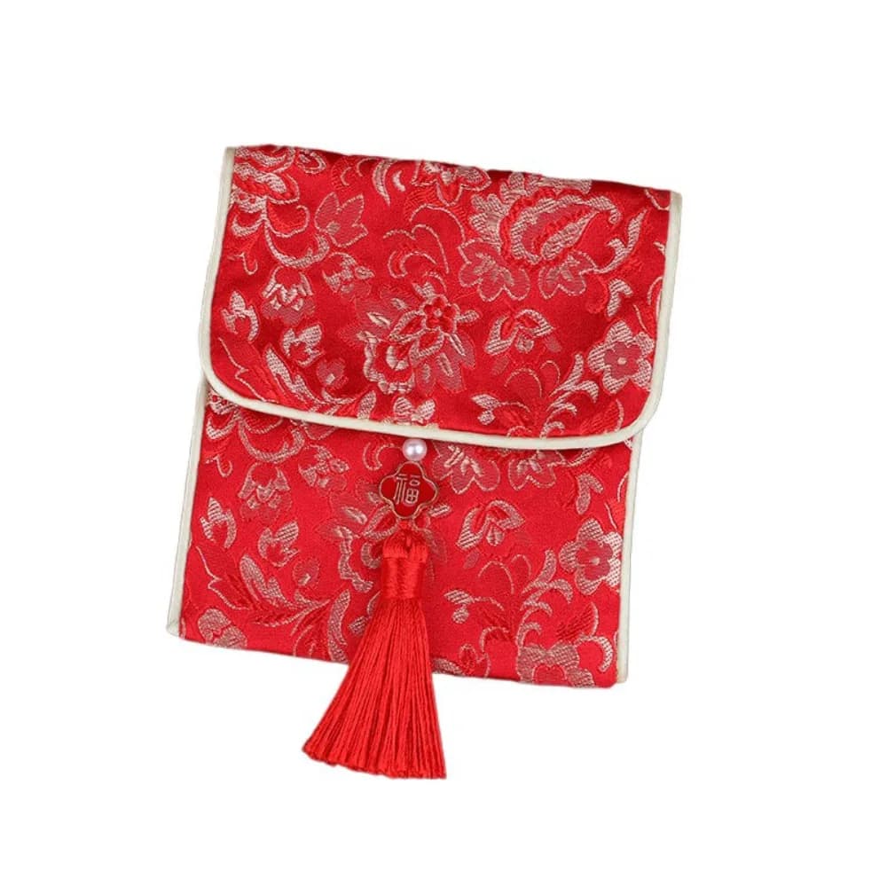 Nouvel An mots de bénédiction brocart enveloppe rouge gland broderie argent poche fleurs Festival de