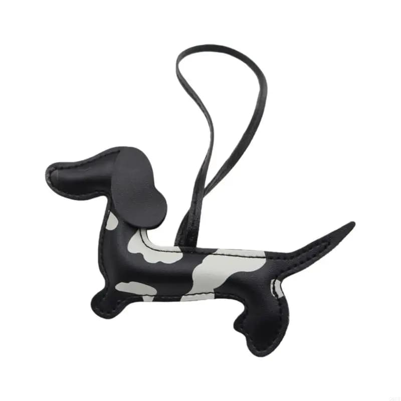 Porte-clés en cuir PU imprimé 3D double face en forme de Teckel, idéal pour étudiants et voyageurs, 
