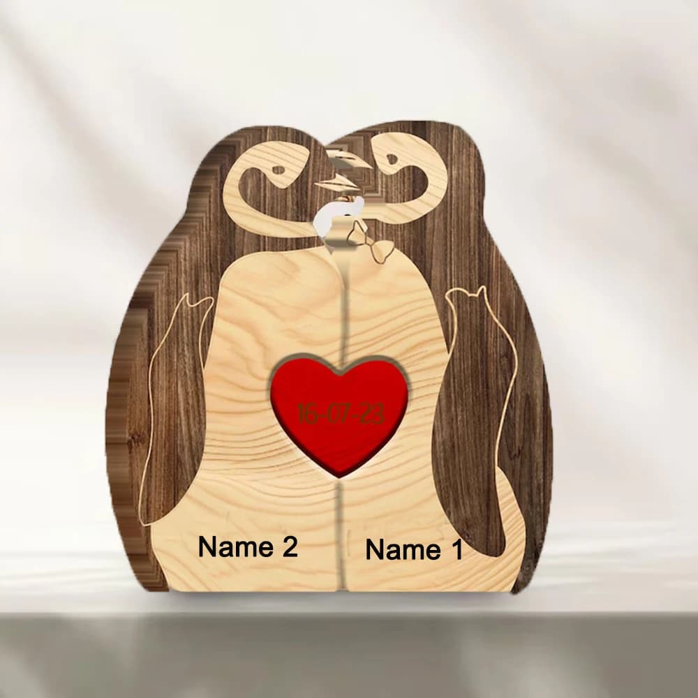 Puzzle en bois personnalisé PenEcolWooden, Fidélité, Romance, Amour éternel, Figurine de famille de 