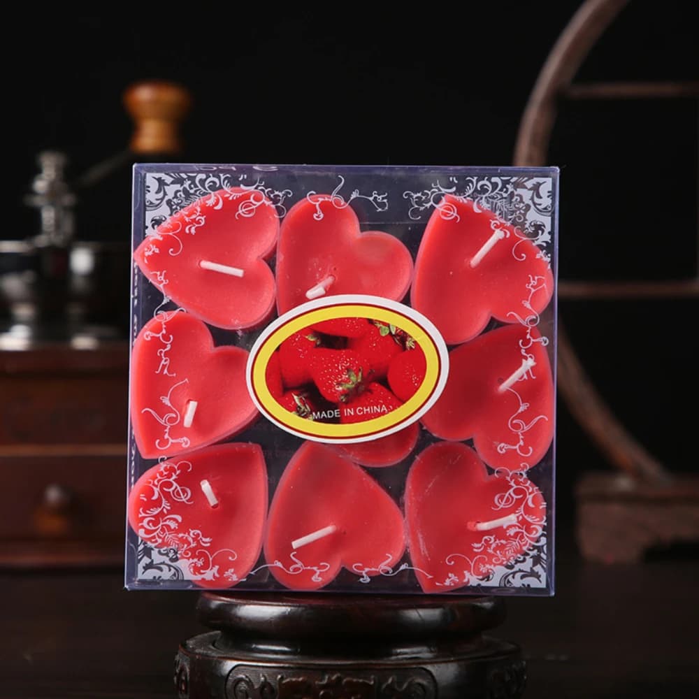 Lot de 9 bougies en forme de cœur pour mariage, Saint-Valentin, anniversaire, fêtes - Flamme décorat