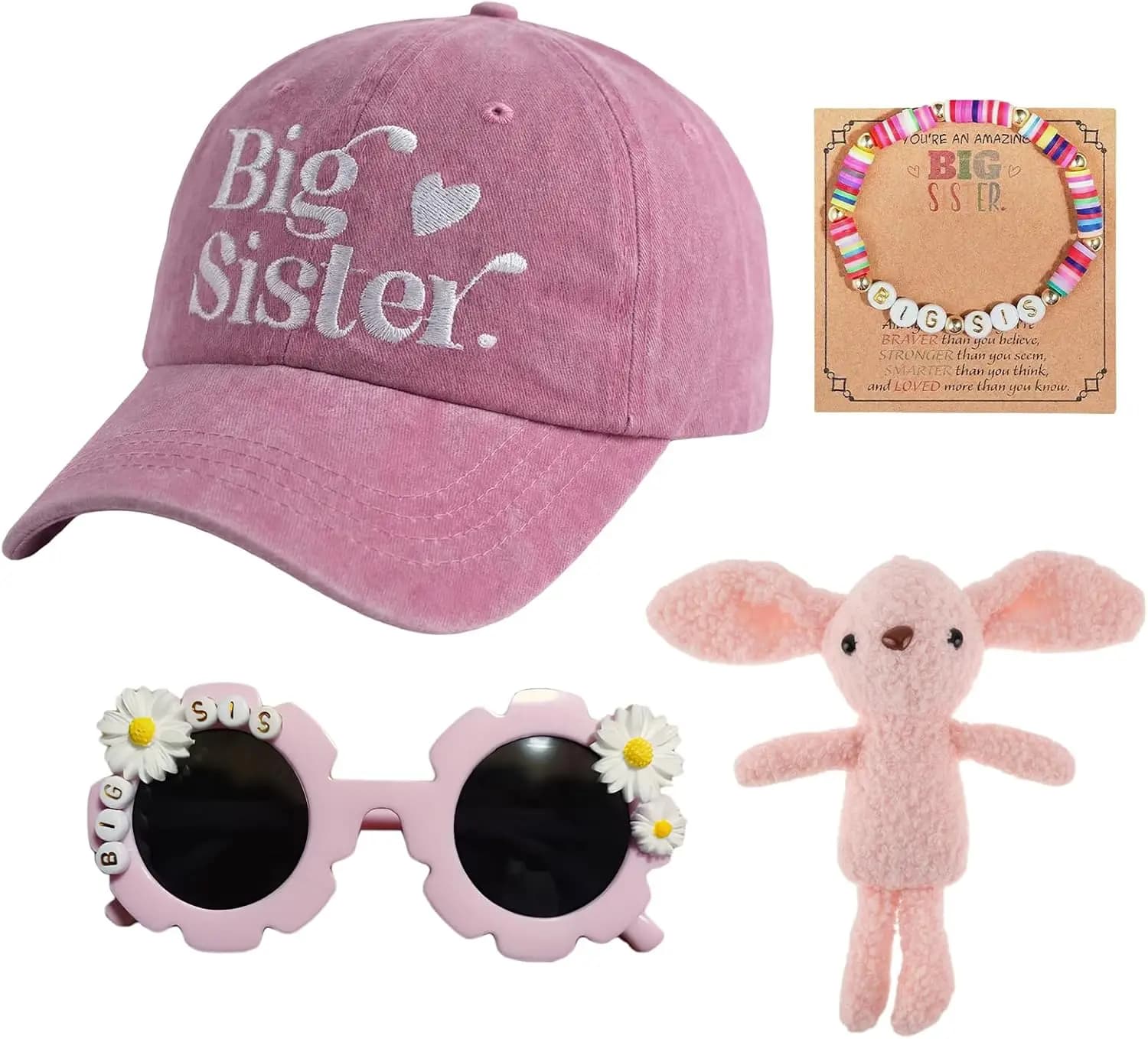 Ensemble de cadeaux pour grandes sœurs pour filles - Bracelet, casquette de baseball - Taille réglab