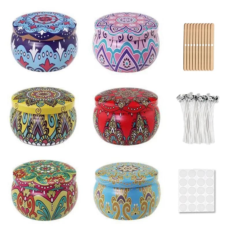 Boîte vide en fer blanc, boîtes, pots de bougies, kit de fabrication de conteneurs, mèches autocolla