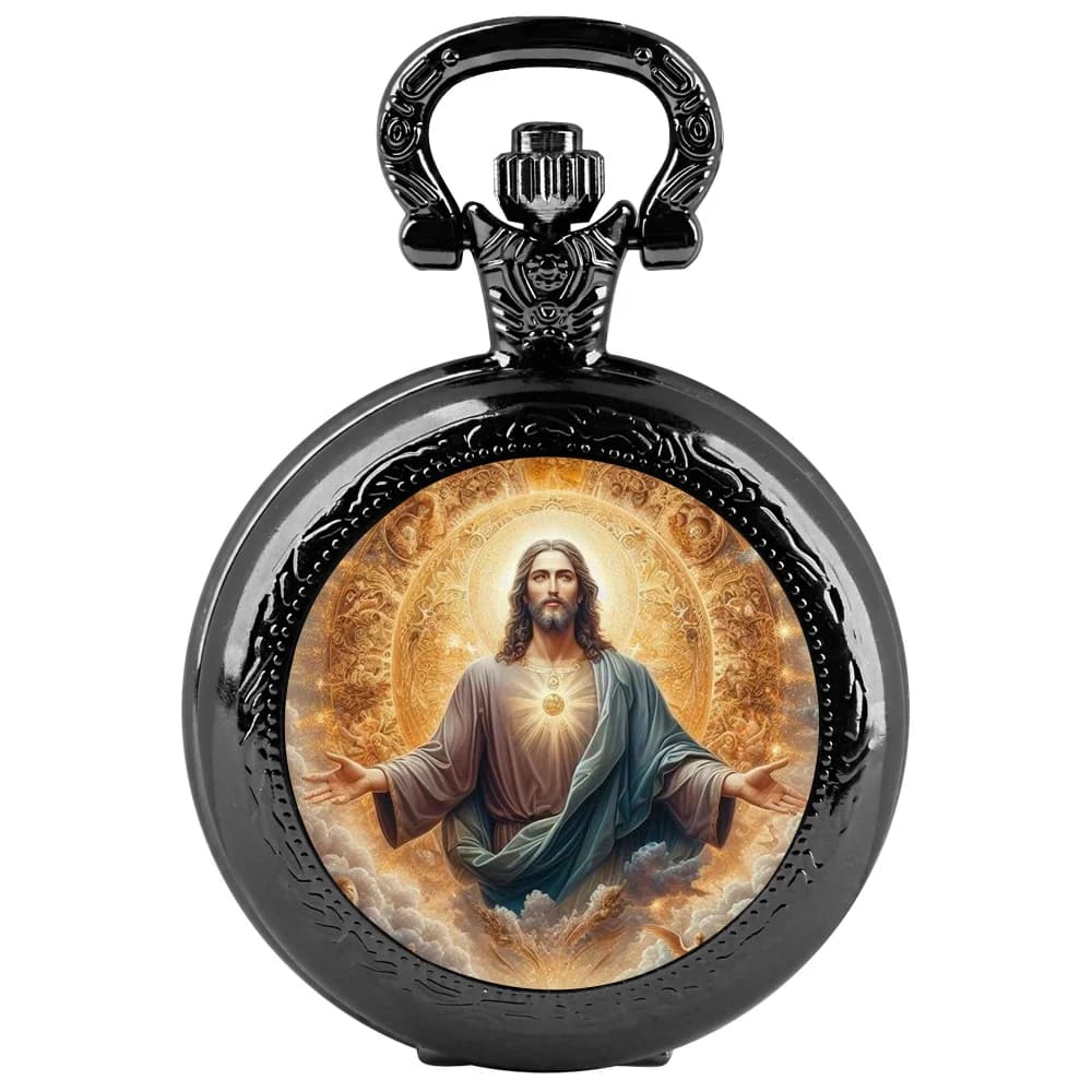 [Faith religieux] Montre de poche avec pendentif Jésus, dôme en verre, chaîne Souvenir, horloge, chi