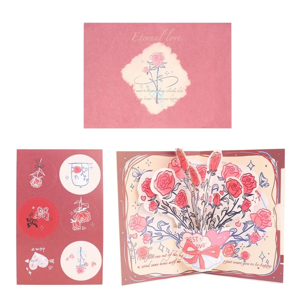 Carte de Vministériels x 3D Surprise avec Enveloppe, Carte de Bénédiction Rose, Cadeau pour Femme et