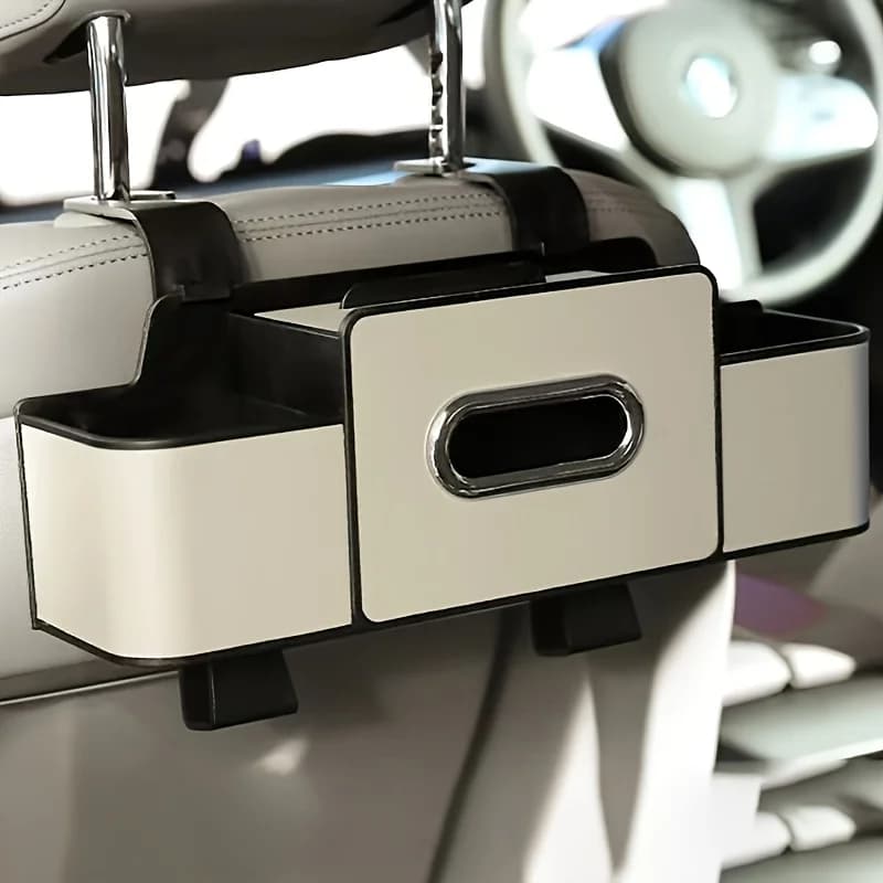 Organisateur de siège de voiture avec boîte ABS et porte-mouchoirs. Double rangement pour collations
