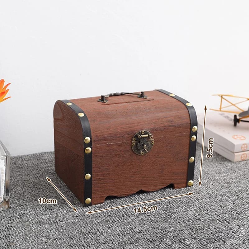NOUVEAU Coffre au trésor vintage en bois avec serrure, tirelire et boîte de rangement pour la décora