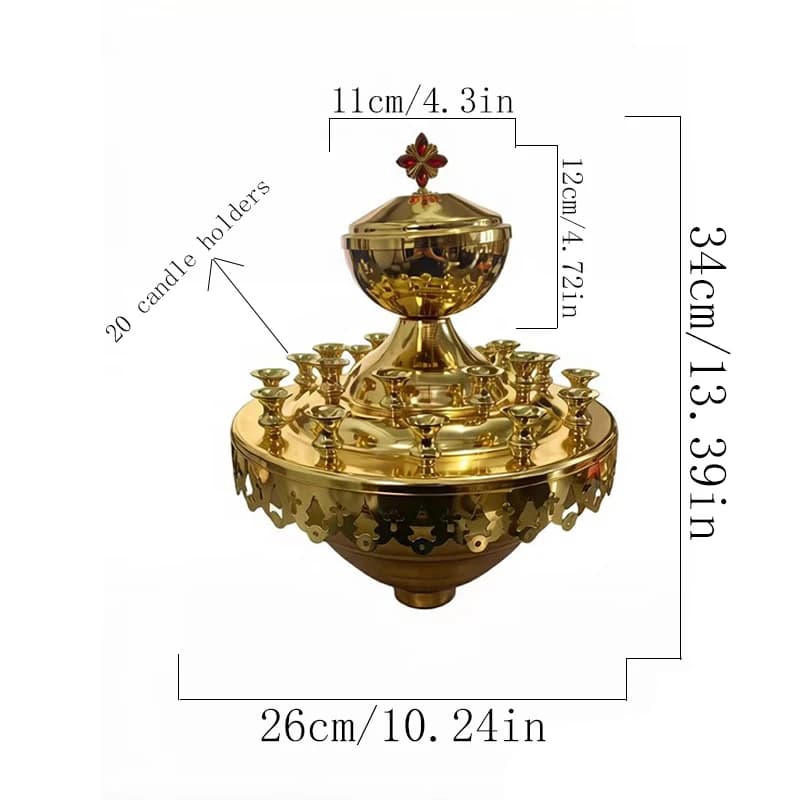 Candélabre d'église multi-bougies plaqué or avec détails en croix pour la liturgie orthodoxe et cath