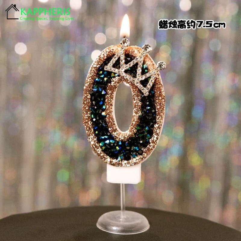 Bougie d'anniversaire Sparklers 1 an, bougies d'anniversaire en or noir avec couronne de princesse p