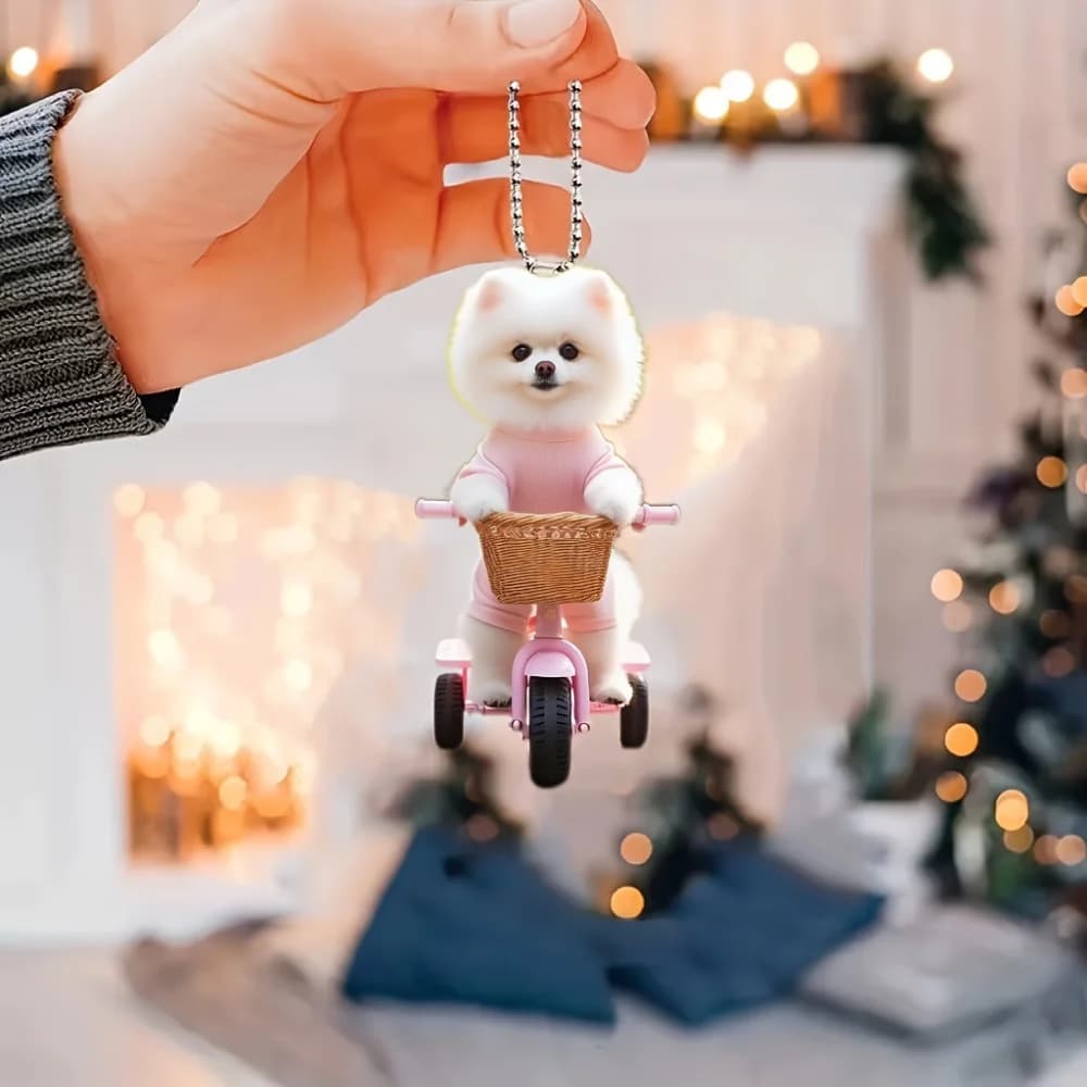 Pendentif en acrylique pour chiot mignon, breloque polyvalente, chien blanc, porte-clés de vélo pour