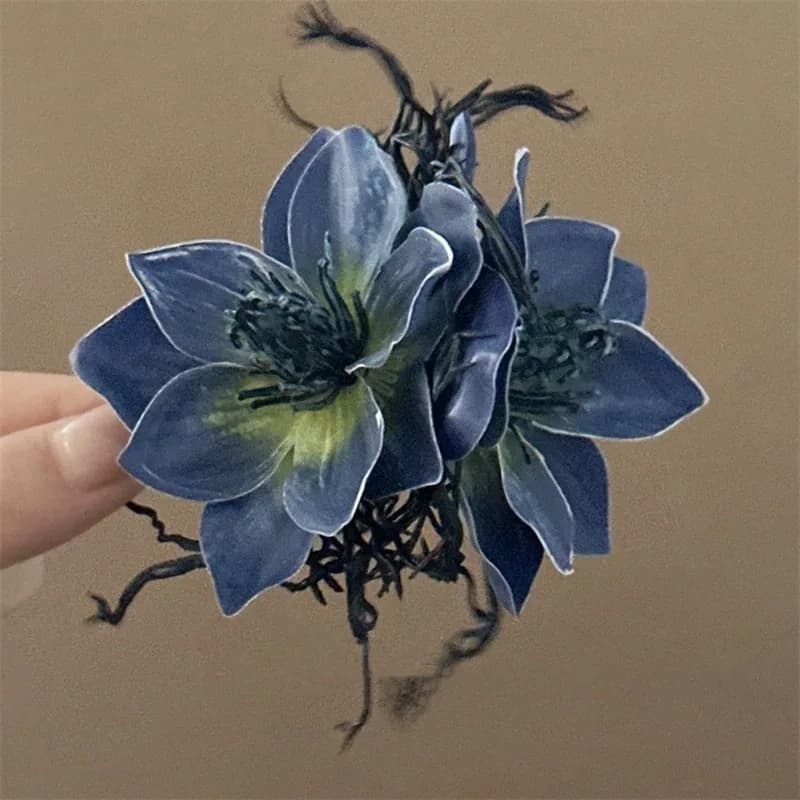 Pinces à cheveux fleuris doux, couleur violet taro, style super féerique, avec long ruban, pour femm
