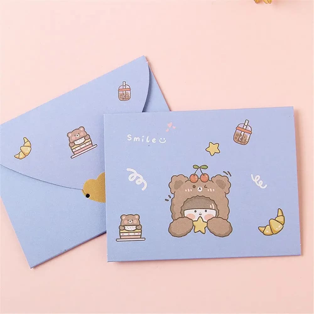 Enveloppe de bénédiction de carte d'anniversaire de dessin animé mignon, papier de lettre, décor de 