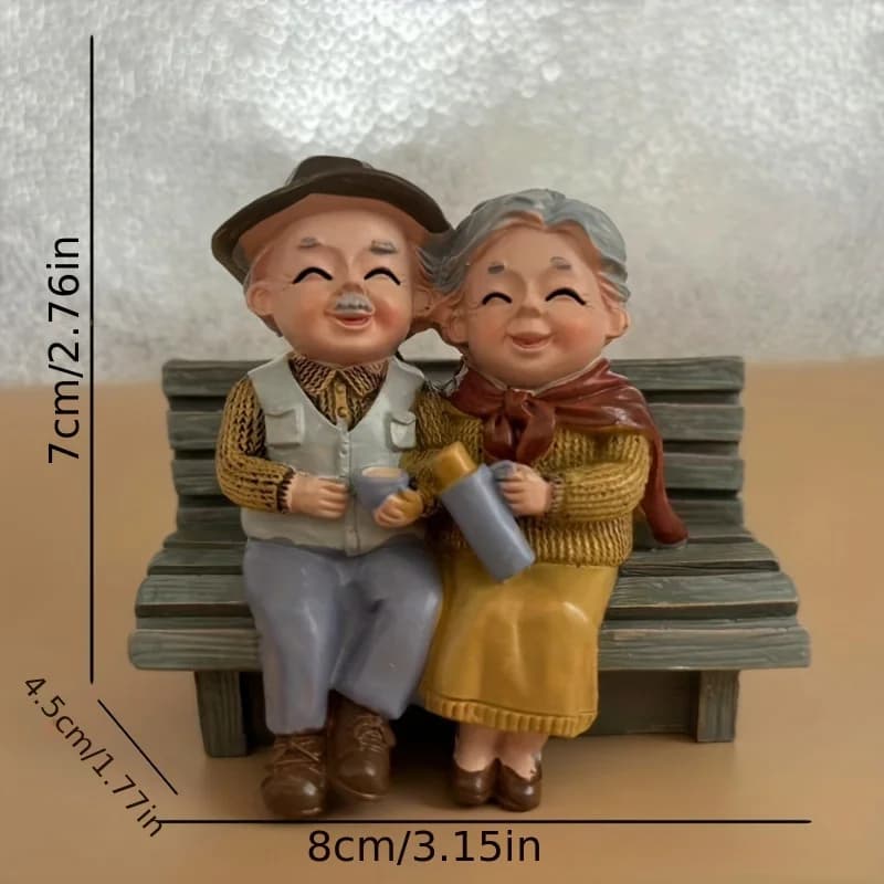 1 figurine charmante d'un couple âgé sur un banc - Décoration de maison fantaisie en résine, idéale 