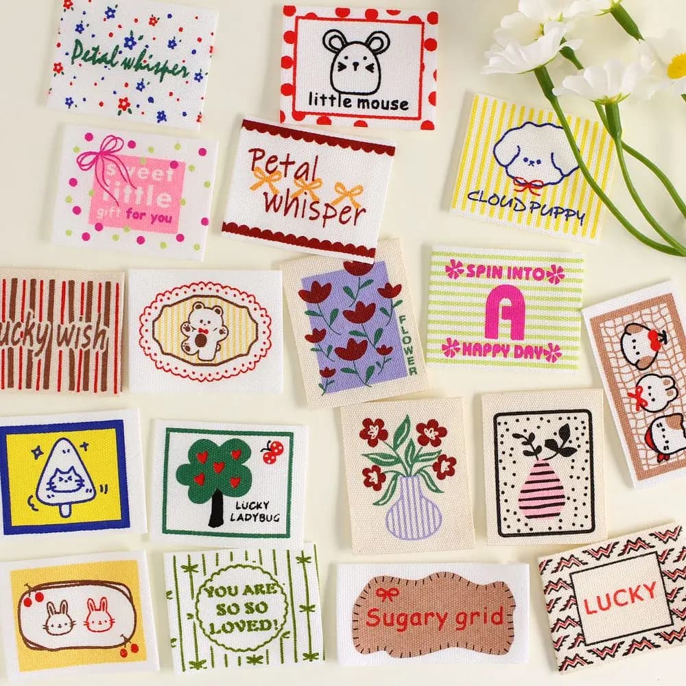 Étiquettes imprimées faites à la main, motifs de dessins animés mignons, patchs en tissu DIY, étique