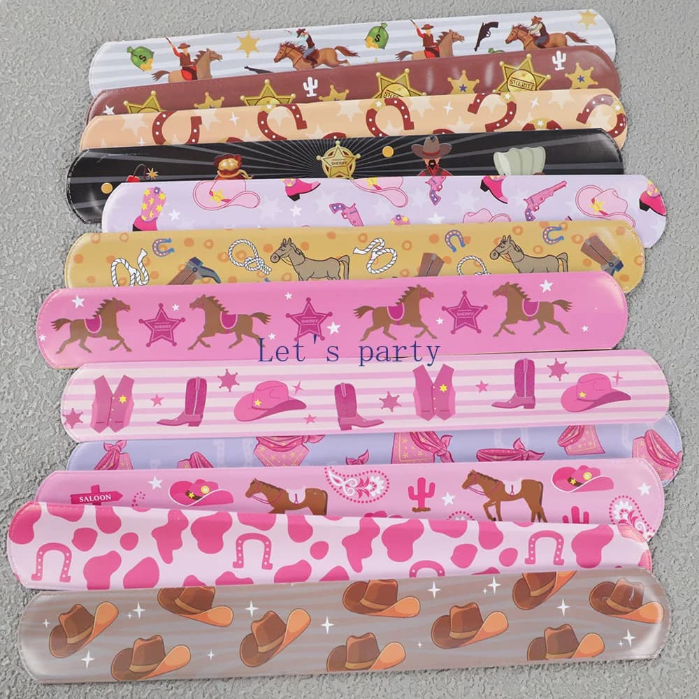 12 pièces Western Cowboy Cowgirl thème Slap Bracelets jouets pour enfants anniversaire Pinata fête f