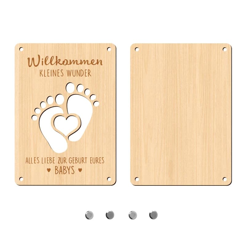 Carte de vœux en bois, signe de naissance de bébé avec empreinte et cœur, couverture de carte de vœu