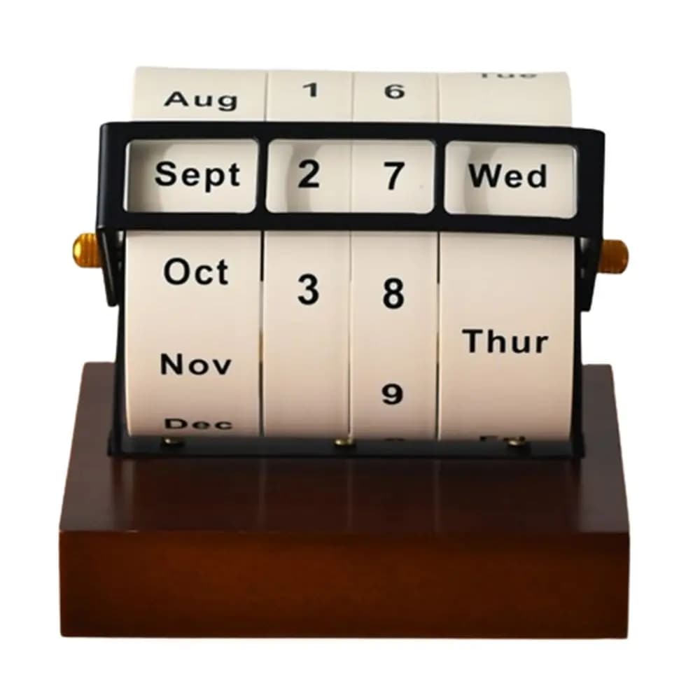 Calendrier rotatif quotidien en bois, calendrier perpétuel réutilisable, ornement de style vintage, 