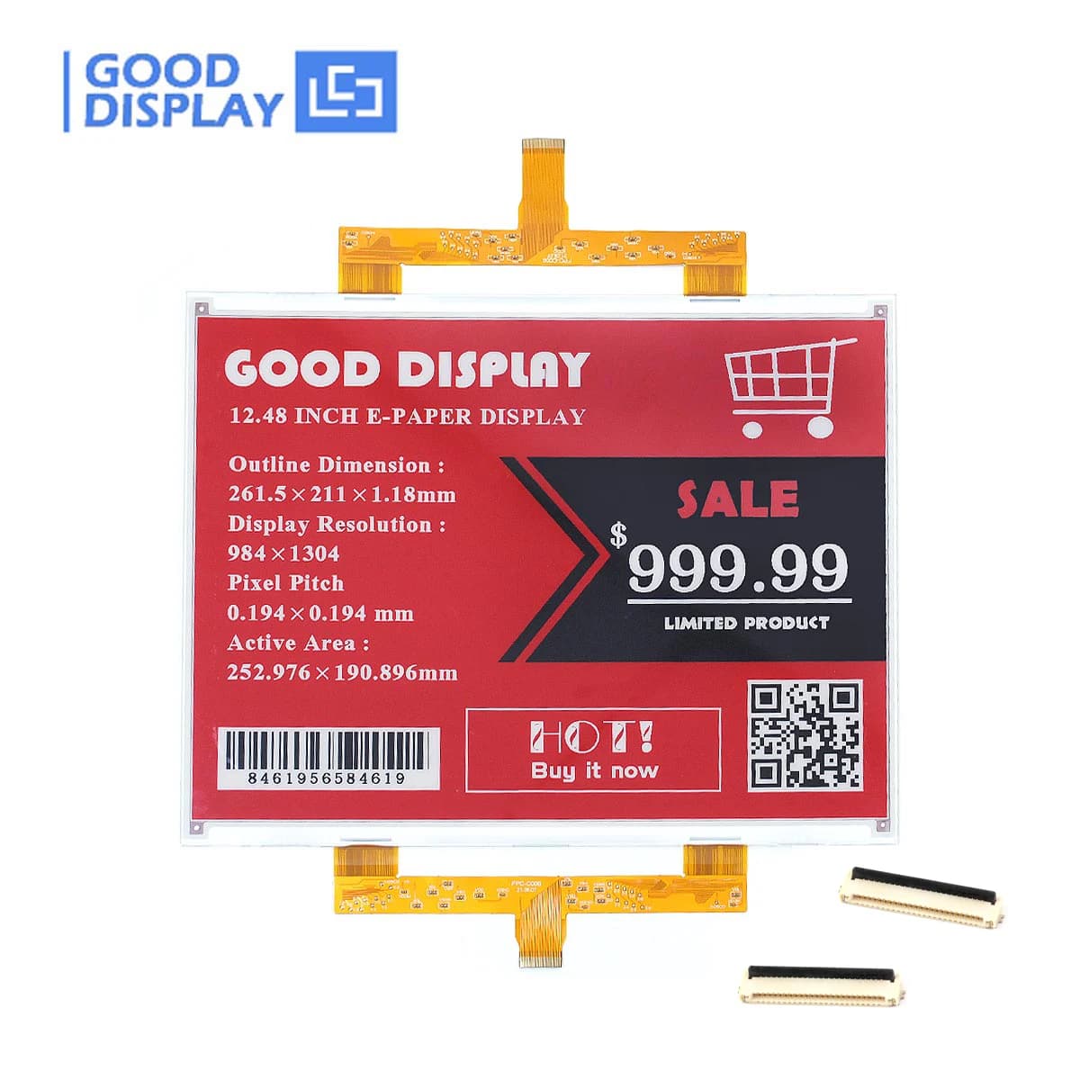 GoodDisplay ®   Grand écran couleur E-Ink rouge 12.48 pouces, grand écran couleur Epaper 1304x984 po