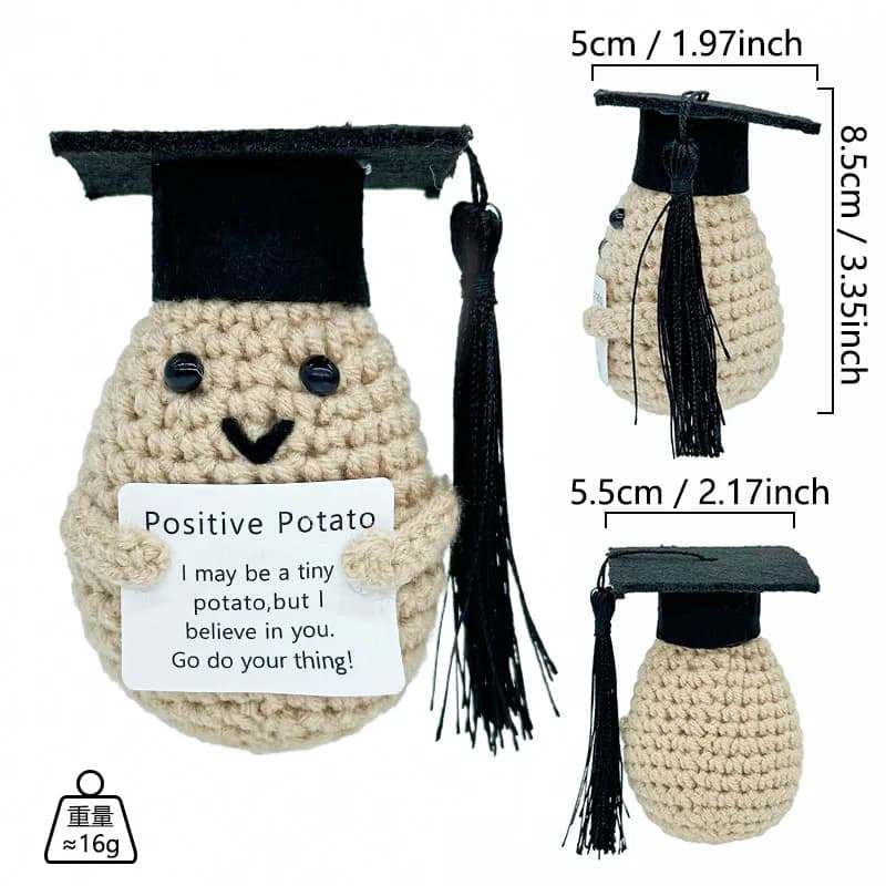 Cadeau de remise de diplôme : Poupée pomme de terre positive au crochet avec bonnet, jouet en fil tr