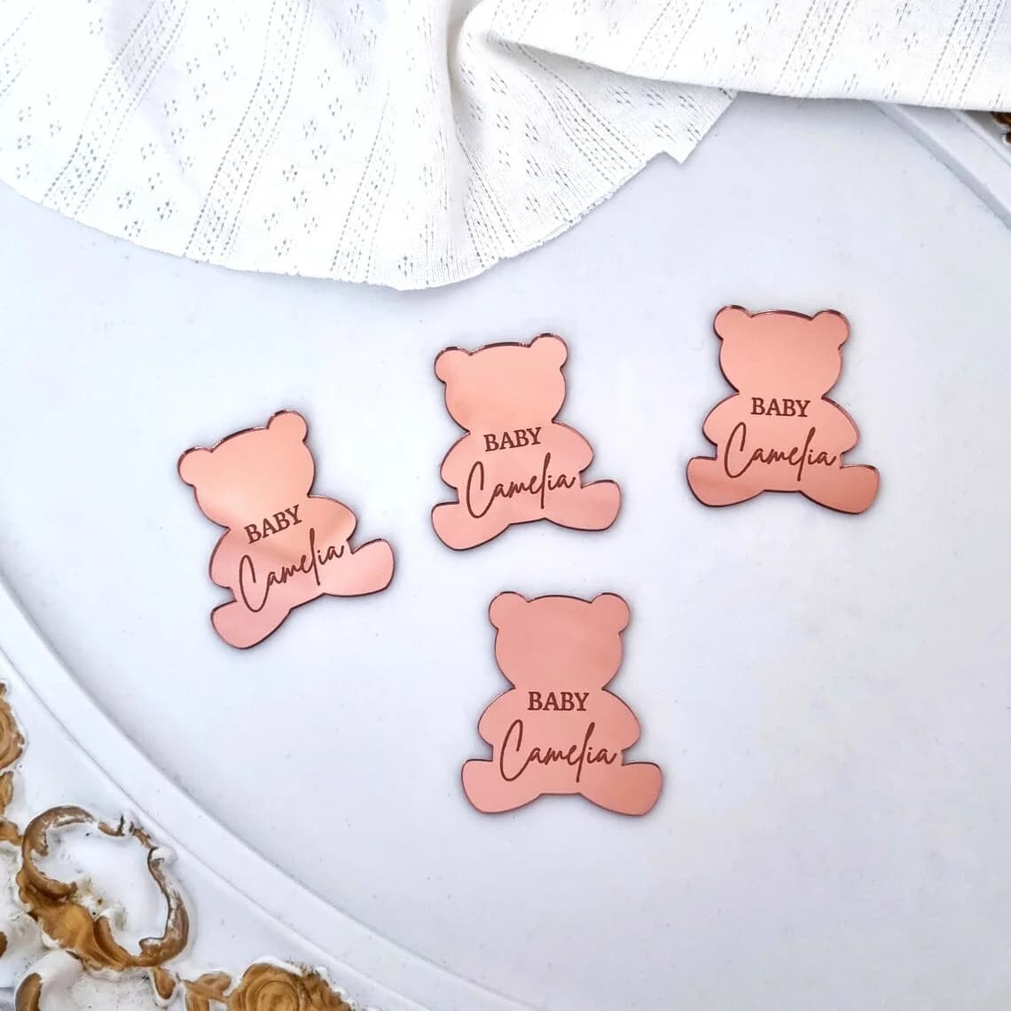 Étiquette personnalisée avec Logo d'ours de baptême, spectacle pour bébé, miroir gravé en graal, déc