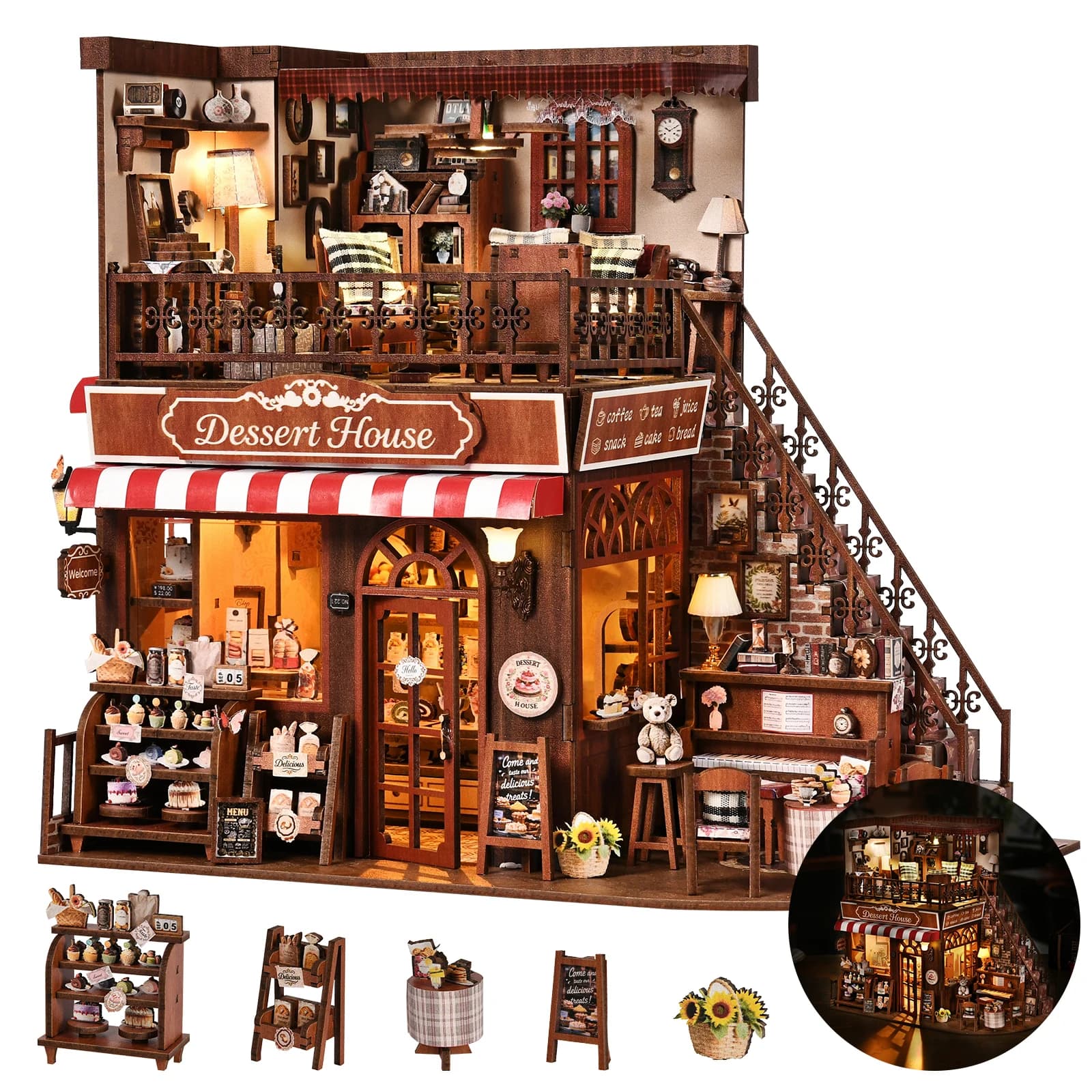 Kit de coin de livre à monter soi-même, magasin de gâteaux, bibliothèque en bois, maison de poupée a