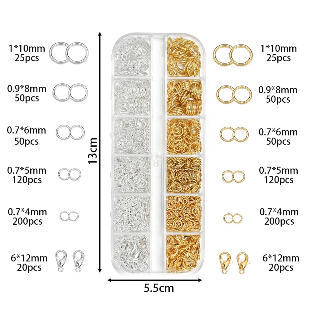 930 pièces/boîte Kits de résultats de bijoux anneaux de saut ouverts fermoirs à homard crochets pinc