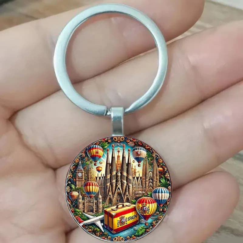Voyager vers l'Espagne avec un porte-clés rond vintage, l'Espagne est le cadeau parfait pour les ama