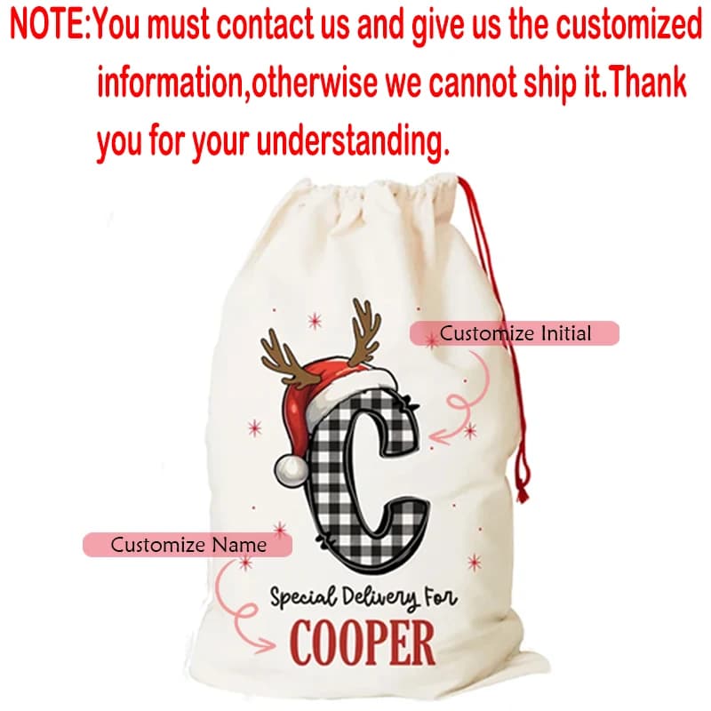 Sac cadeau personnalisé joyeux noël à cordon, accessoires de décoration de fête de noël personnalisé