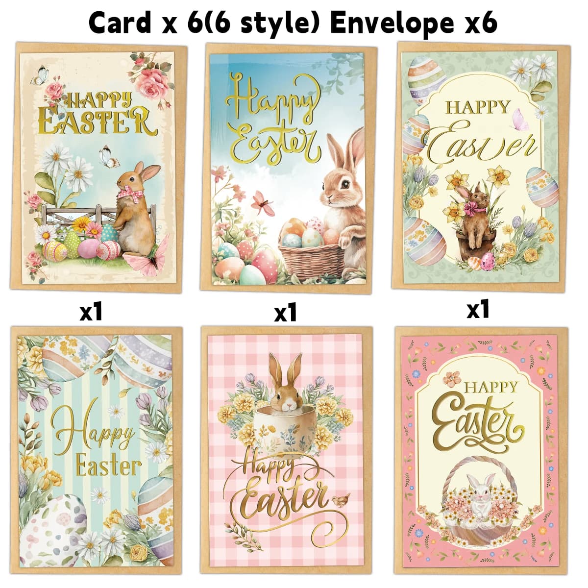 Cartes de vœux de pâques avec enveloppes, lapin mignon, conception d'œufs de pâques, échange de cade