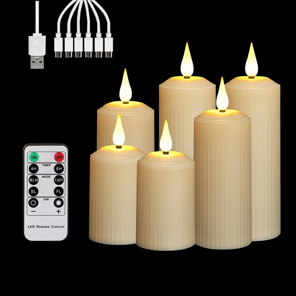 Bougies LED sans flamme rechargeables, éclairage de vacances à distance, décoration de la maison, lu