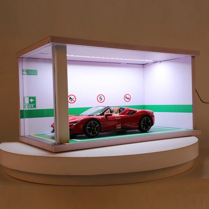 Modèles de voiture 1:18, modèle de Garage de stationnement solide avec lumières et couvercle anti-po