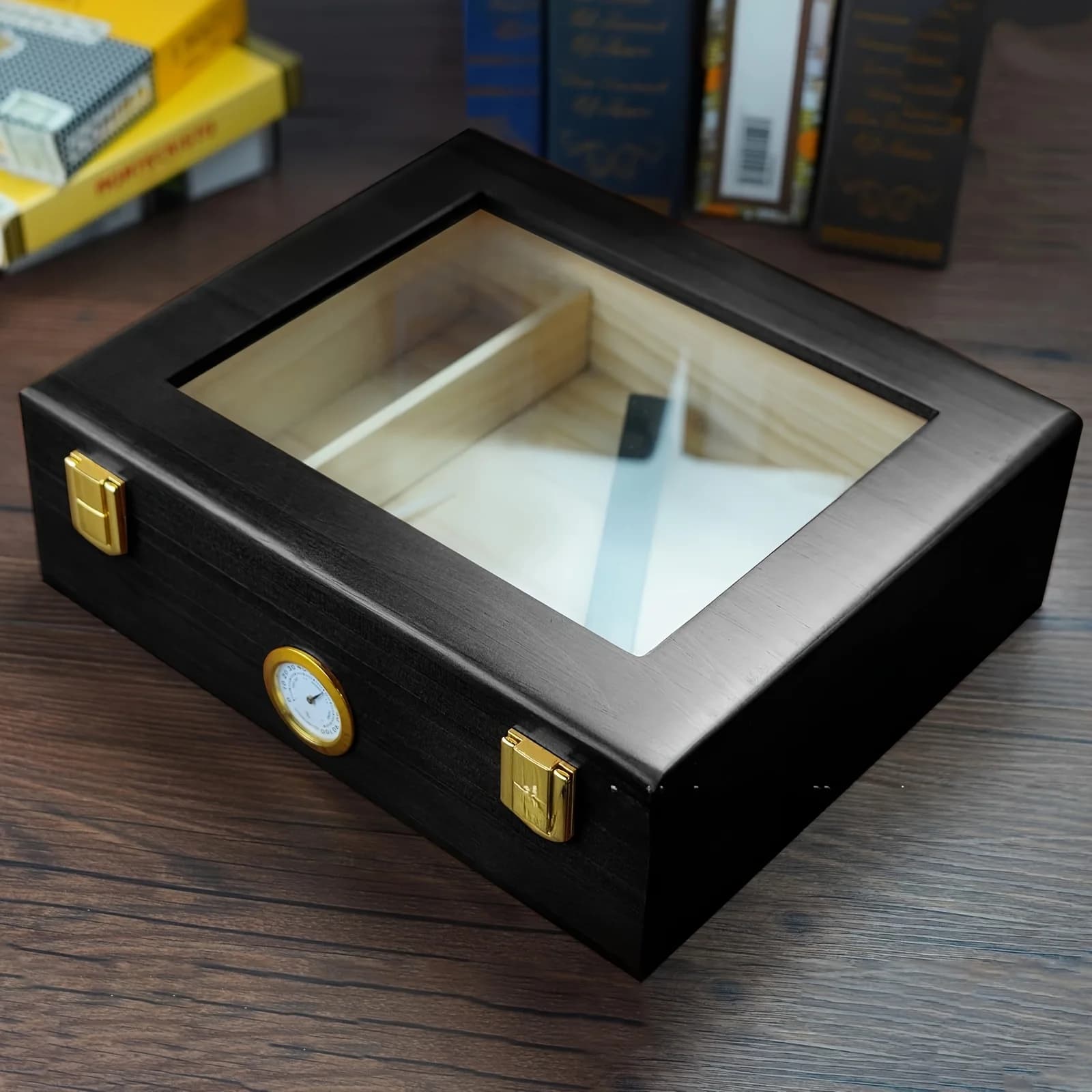 1 boîte à cigares élégante en bois, boîte d'emballage pour cigares avec vitrine transparente en verr