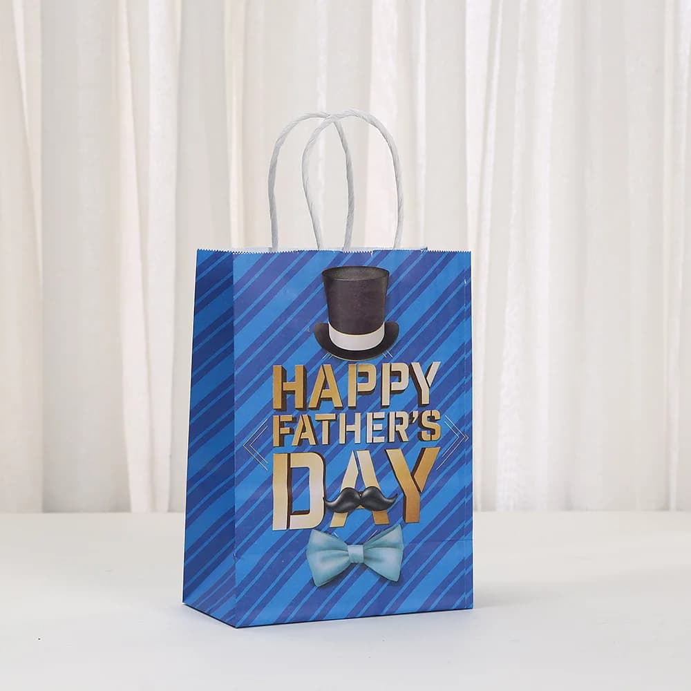 Lot de 6 sacs cadeaux en papier kraft thème Fête des Pères, sacs fourre-tout pour bonbons et biscuit