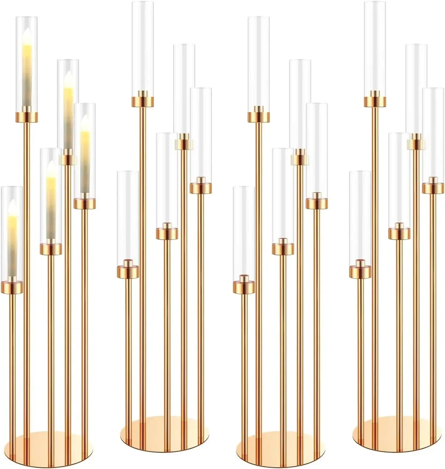 Grand bougeoir doré, élabre ci-après, 5 bras, 42.5 en effet, pièces centrales pour tables, ensemble
