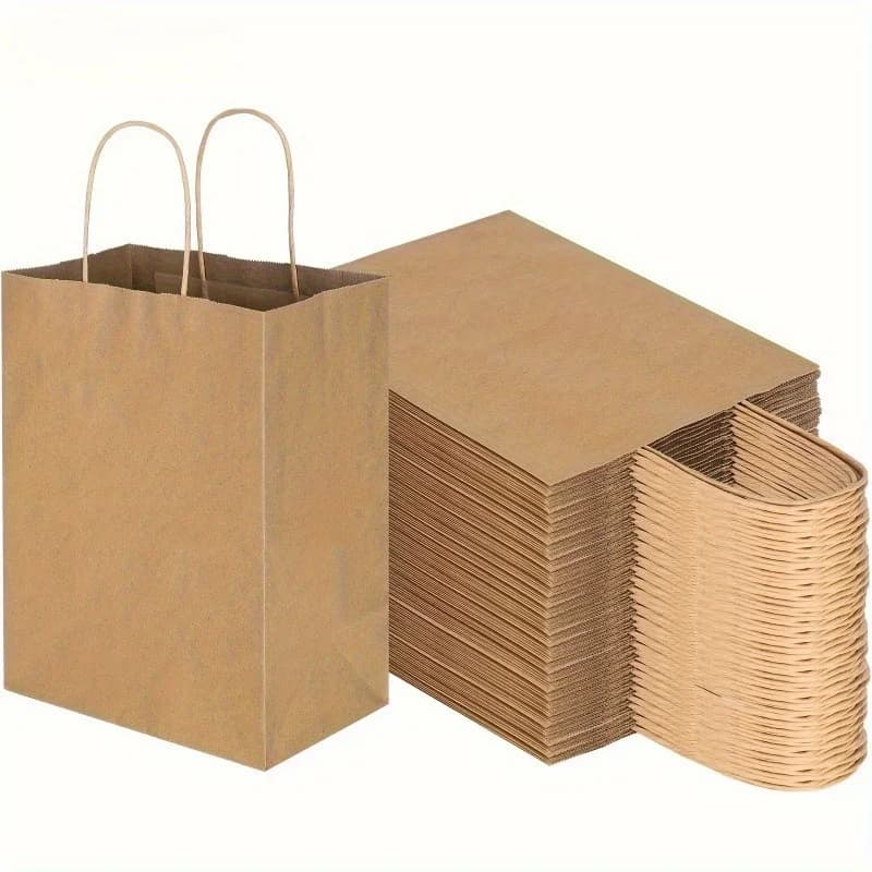 Sacs en papier Kraft marron avec poignées, 10/30/50 pièces, sacs cadeaux de fête de mariage, Shoppin