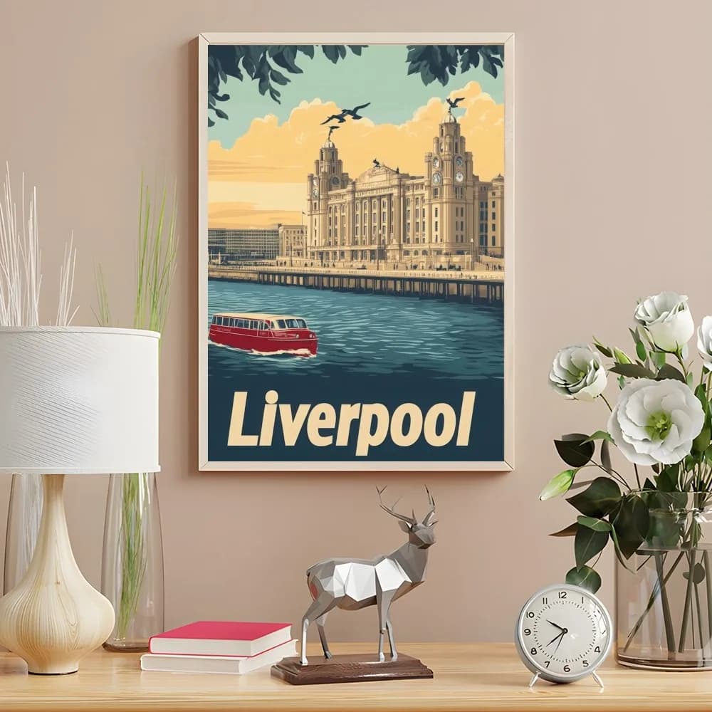Affiche murale imprimée d'art de paysage de Liverpool, imperméable, décoration de salle de douche, m